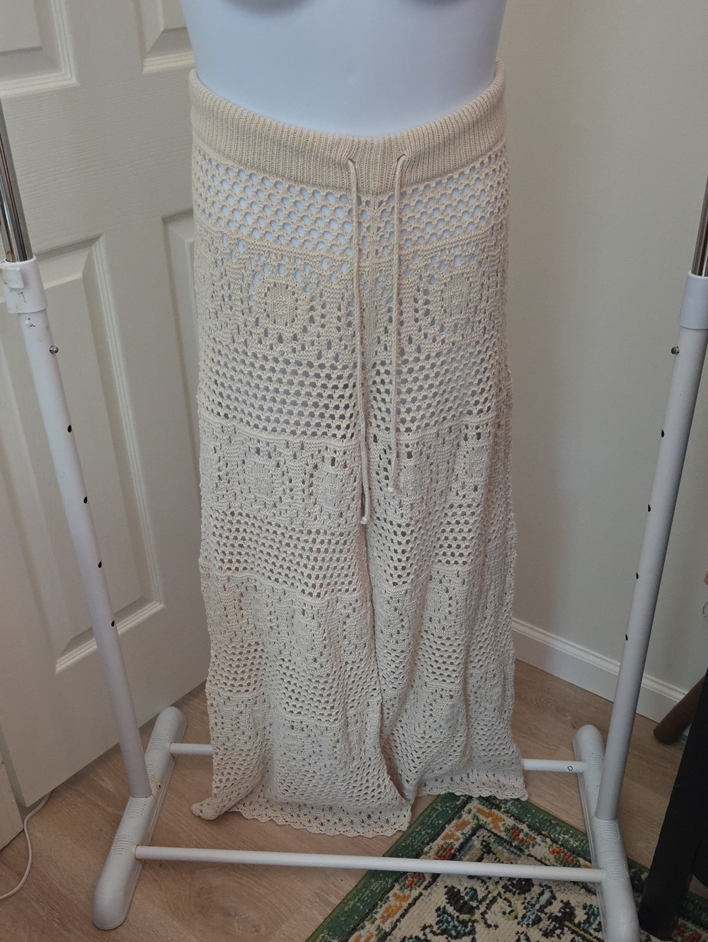 XXL aerie Crochet Wide Leg Pant with Drawstring in Natural